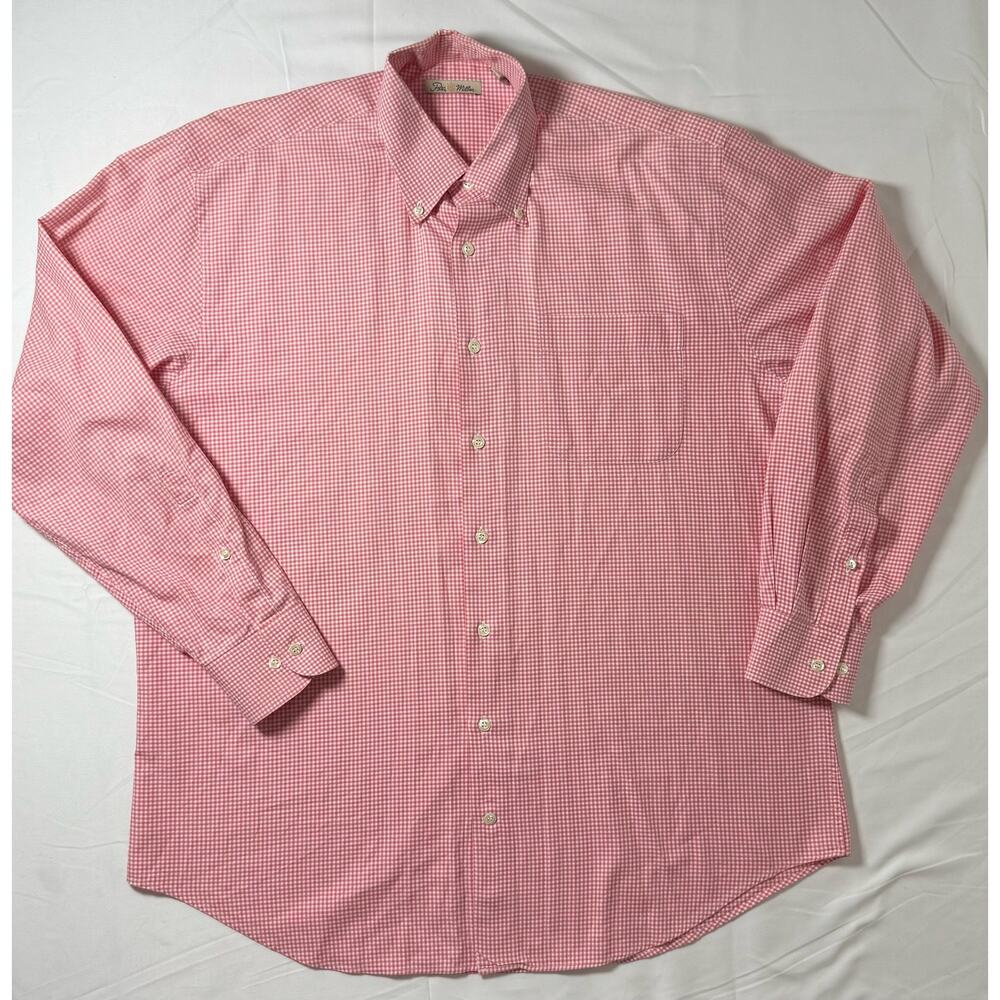PETER MILLAR Size Lg Gingham Soft Cotton Long Sleeve Dress Sport Shirt Red